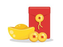 Angpao. Chinese new year with red envelope and gold money vector