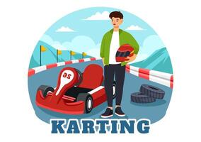 Illustration of Karting Sport with a Racing Game Go Kart or Mini Car on a Small Circuit Track in a Flat Style Cartoon Background Design vector