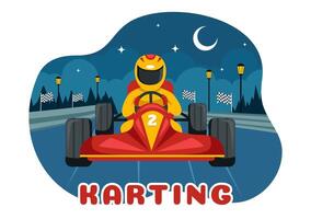 Illustration of Karting Sport with a Racing Game Go Kart or Mini Car on a Small Circuit Track in a Flat Style Cartoon Background Design vector