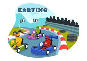 Illustration of Karting Sport with a Racing Game Go Kart or Mini Car on a Small Circuit Track in a Flat Style Cartoon Background Design vector
