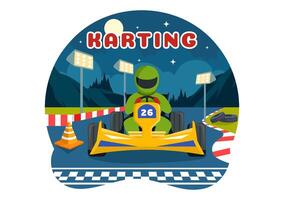 Illustration of Karting Sport with a Racing Game Go Kart or Mini Car on a Small Circuit Track in a Flat Style Cartoon Background Design vector