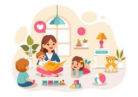 Babysitter or Nanny Services Illustration for Caring for Babies, Providing for Their Needs and Playing with Baby in a Flat Cartoon Background vector