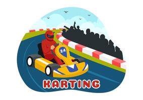 Illustration of Karting Sport with a Racing Game Go Kart or Mini Car on a Small Circuit Track in a Flat Style Cartoon Background Design vector