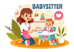 Babysitter or Nanny Services Illustration for Caring for Babies, Providing for Their Needs and Playing with Baby in a Flat Cartoon Background vector
