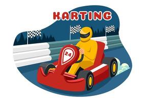 Illustration of Karting Sport with a Racing Game Go Kart or Mini Car on a Small Circuit Track in a Flat Style Cartoon Background Design vector