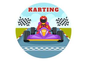 Illustration of Karting Sport with a Racing Game Go Kart or Mini Car on a Small Circuit Track in a Flat Style Cartoon Background Design vector