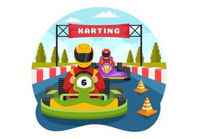 Illustration of Karting Sport with a Racing Game Go Kart or Mini Car on a Small Circuit Track in a Flat Style Cartoon Background Design vector