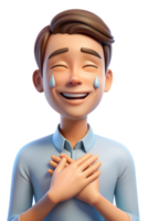 3d render of a man Grateful Smile Show a man with hands over their heart, eyes closed, and a gentle smile, expressing gratitude png