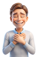 3d render of a man Grateful Smile Show a man with hands over their heart, eyes closed, and a gentle smile, expressing gratitude png
