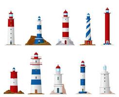 Sea lighthouse icons of nautical navigation vector