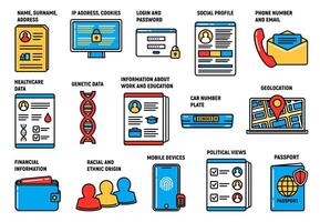 GDPR icons, personal data protection EU regulation vector