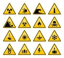 Warning signs of hazard and danger caution vector