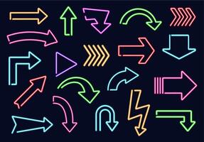 Neon light arrow pointer signs on dark background vector