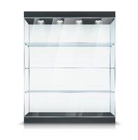 Glass display, showcase stand with shelf and light vector