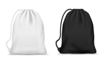 White and black drawstring bag or backpack mockups vector