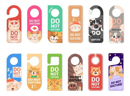 Do not disturb door hanger signs, tags with cats