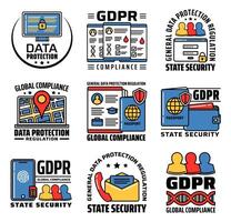 GDPR icons, personal data protection security vector