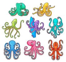 Cartoon colorful octopuses with tentacles vector