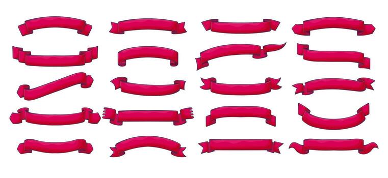 Ribbon banners set with red vintage scrolls vector