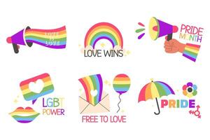 Pride day labels with letteting flat style vector