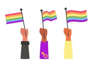 LGBT international different hands with flag vector