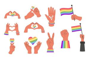 LGBT hands with heart and flag vector