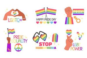 Collection Pride day labels with letteting flat style vector