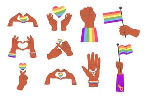 LGBT African American hands with heart and flag vector