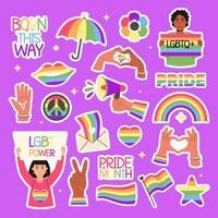 Lgbt collection stickers pride month flat style vector
