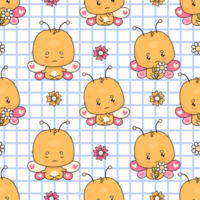 Seamless pattern with butterfly on checkered background png