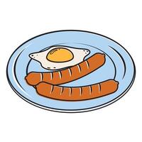 Sausage on a plate, color isolated illustration on a white background vector