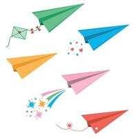 A set of cartoon style colored paper airplanes, isolated illustration on a white background vector