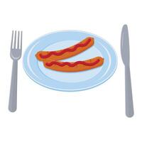 Sausage on a plate, color isolated illustration on a white background vector