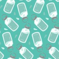 Pattern is a reusable plastic water bottle. Eco-friendliness and reduction of waste during single use. Seamless blue texture in the form of a water bottle and drops on a blue background. Water balance vector