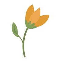 An elegant branch decorated with bright orange flowers on a green trunk with leaves. Flat color illustration. It can be used including greeting cards, invitations, social media graphics and home decor vector