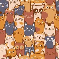 Seamless pattern with funny cartoon cats. Kitten pet group background vector