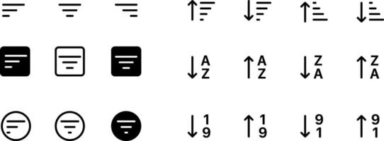 Simple Set of Sorting And Filtering Related Line Icons. Contains such Icons as Data Processing, Structure Order, Digital Management collection of sort, order, filter arrange list descending ascending vector
