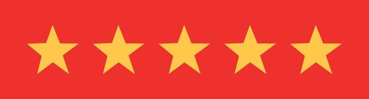 Five stars red and Yellow background testimonial product rating flat black edgy icon for apps, UI. Product Quality, Feedback, Customer review service, satisfaction 5 score Army Navy eps design. vector