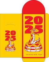 Chinese New Year 2025 with snake zodiac illustration on yellow red packet envelope template. Year of the Snake 2025 vector