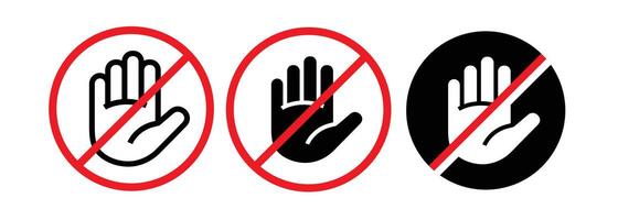 Hand palm stop sign icon. No entry. Black arm in a red crossed circle. Stop hand symbol for prohibited activities. vector