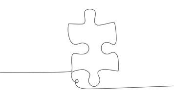 One line connecting puzzle pieces in one continuous line. Puzzle element. vector