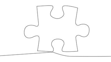 One line connecting puzzle pieces in one continuous line. Puzzle element. vector