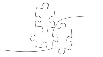 One line connecting puzzle pieces in one continuous line. Puzzle element. vector