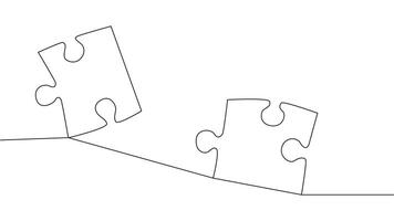 One line connecting puzzle pieces in one continuous line. Puzzle element. vector