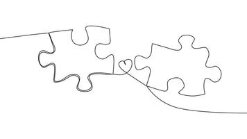 One line connecting puzzle pieces in one continuous line. Puzzle element. vector