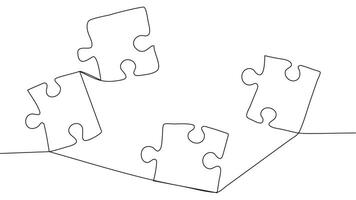 One line connecting puzzle pieces in one continuous line. Puzzle element. vector