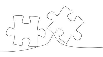 One line connecting puzzle pieces in one continuous line. Puzzle element. vector