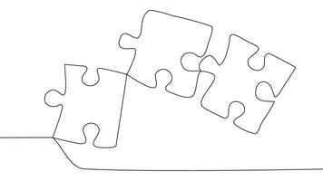 One line connecting puzzle pieces in one continuous line. Puzzle element. vector