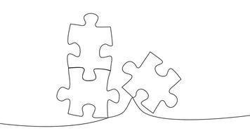 One line connecting puzzle pieces in one continuous line. Puzzle element. vector