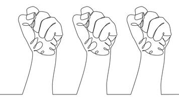 self drawing of single continuous line draw fist or resistance hand symbol. Nonverbal sign vector